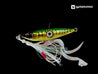 Juicy Bright Eye - 100gm in green fitted with UV Octopus skirts and size 3 Hooks