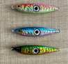 Juicy Bright Eye 100gm in pink blue and green fitted with UV Octopus skirts and size 3 Hooks